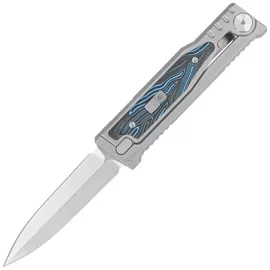 Reate EXO-M Gravity D/E Knife Bead Blasted Titanium/Damascus Blue-Black G10, Satin Elmax
