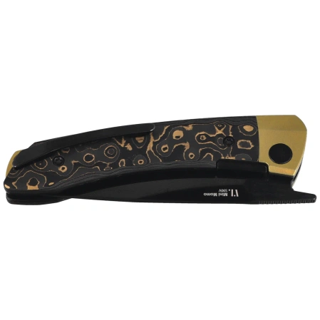Kizer Mini MoMo Kamo Gold Titanium / Camo Gold Fat Carbon, Polished DLC S90V by Vladimir Legachev (Ki3663A3)