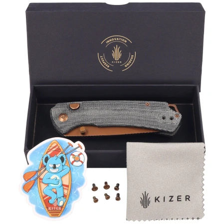 Kizer T1 BD Knife Gray Norplex UltreX Micarta, Sunset Metal PVD Nitro-V by Uli Hennicke (V3490.2BA2)