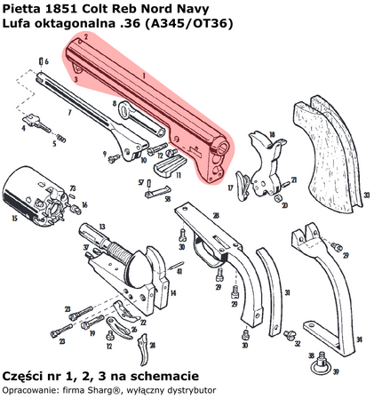 Barrel 7.5'' for Pietta 1851 Colt REB Nord Navy .44 (A345/OT36)