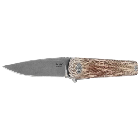MKM Flame Light Drop Point Knife Natural Canvas Micarta, Stonewashed M390 by Michael Zieba (MK FL01L-NC)