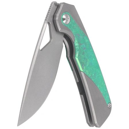 Kizer Topsail Knife Silver-Green Crystallized Titanium, Blast M390 by Jonathan Styles (Ki3735A4)
