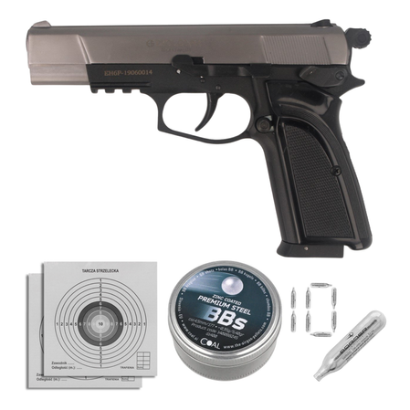 Airgun set 11: Voltran Ekol ES P66 Fume 4.5 mm Pistol, 1400 BBs, 10 CO₂ cartridges, 100 targets