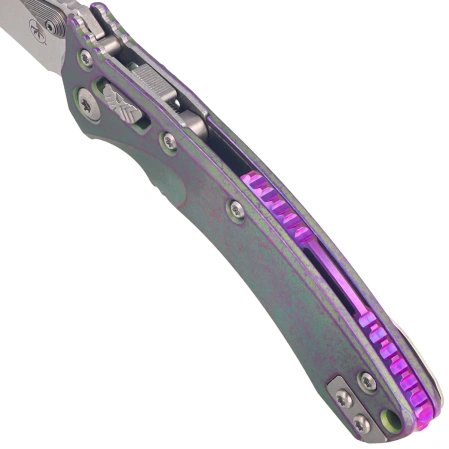 Nóż składany Microtech Amphibian Mini Ram-Lok S/E Marfione Select Nebula Green Slab Side Titanium, Purple Bksp, Stonewashed M390MK by Tony Marfione (137MRL-10MS17)