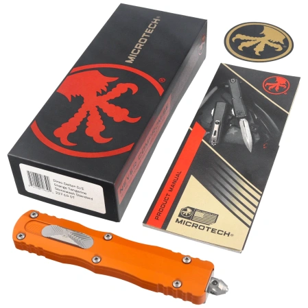 Nóż automatyczny OTF Microtech Dirac Delta D/E Orange Tangerine Aluminium, Stonewashed M390MK by Tony Marfione (227-10OT)