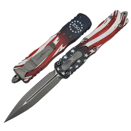 Microtech Dirac Delta D/E Signature OTF Knife 250th Anniversary 4th of July Aluminium, Apocalyptic M390MK by Tony Marfione (227-10APS-4J250)