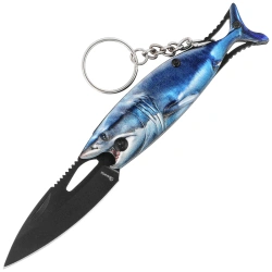 Martinez Albainox Fishing 2 Knife Key-ring Blue Aluminum, Black 3Cr13MoV (25144 BL)