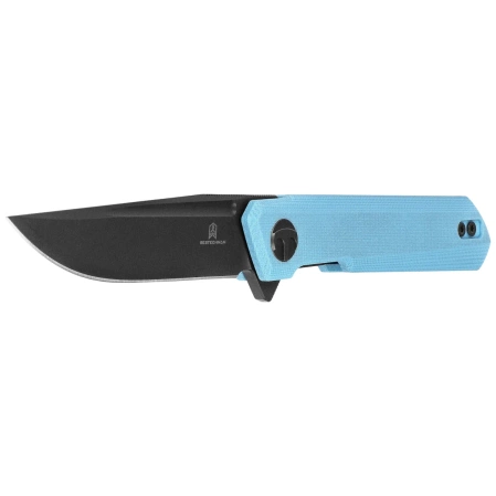 Bestechman Mini Knife Light Blue G10, Grey PVD D2 by Ostap Hel (BMK03L)