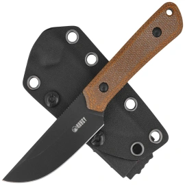 Kubey Knife Thorn Brown Micarta, Blackwashed 14C28N by Scott Halpern (KU413F)