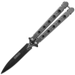 Martinez Albainox Rainblack Skull Balisong Knife Gray Steel, Black 3Cr13Mov (02278)