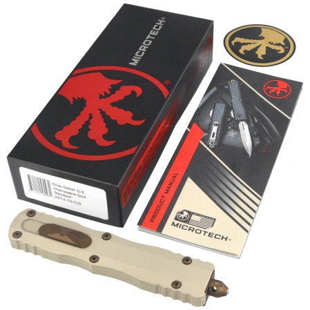 Microtech Dirac Delta D/E OTF Knife Champagne Aluminum, Burnt Bronze M390MK by Tony Marfione (227-1CG-C19)