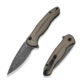 Civivi Button Lock Kitefin Knife Brownish Gray Aluminum, Damascus (C24091-DS1)