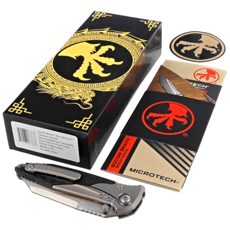 Microtech Socom Bravo Mini Warcom Knife Titanium/Carbon Fiber, Blue HW, Hand Rubbed Satin M390 by Tony Marfione (263M-4CFTI)