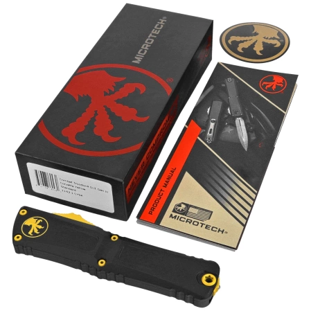 Nóż automatyczny OTF Microtech Combat Troodon Gen III D/E Black Aluminium, Cerakote Corvette Yellow M390MK by Tony Marfione (1142-1CYSK)