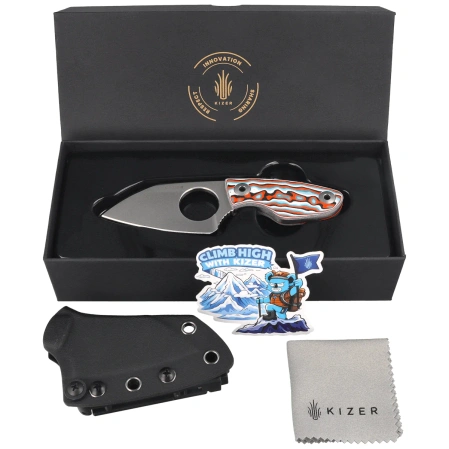 Kizer Nightjar Knife Multicolored Vortex Micarta, Satin AUS-10 by Vincent Rizzo (1114A3)