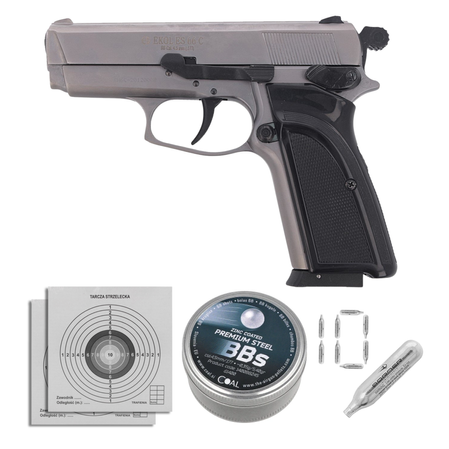 Airgun set 06: Voltran Ekol ES 66C Fume 4.5 mm Pistol, 1400 BBs, 10 CO₂ cartridges, 100 targets