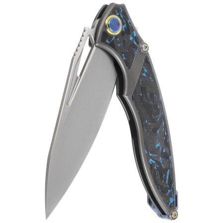Nóż składany Rike Knife RK1902-B/CF Grey Titanium / Blue Carbon Fiber, Bead Blasted M390