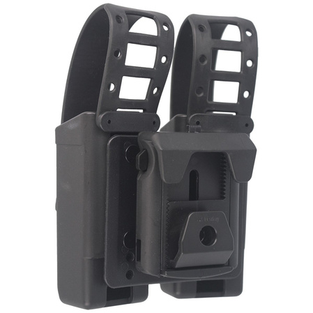 Podwójna ładownica ESP na dwurzędowe magazynki 9 mm Luger / .40 z obrotowym mocowaniem UBC-01 i paskiem zabezpieczającym, czarna (MH-MH-04-S)