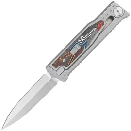 Reate EXO-M Gravity D/E Knife Bead Blasted Titanium/Damascus MultiColor G10, Satin Elmax