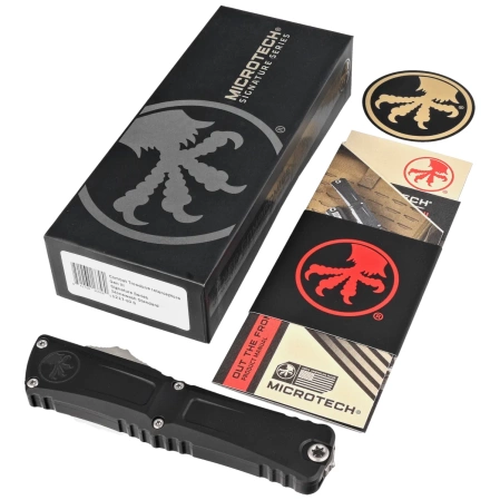 Microtech Combat Troodon Gen III Interceptor Signature OTF Knife Black Aluminum, Stonewashed M390MK by Tony Marfione (1217-10S)