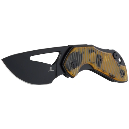 Bestechman Triassic Knife Amber Ultem, Black PVD 14C28N by Denis Simonutti (BMK17F)
