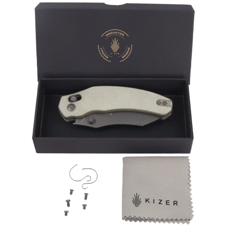 Nóż składany Kizer Bulldog Green Micarta, Gray Stonewashed Nitro-V by O.SHO (V3672A3)