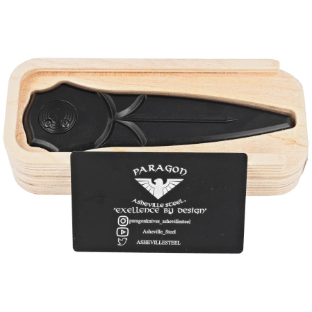 Nóż grawitacyjny Paragon Warlock-X Convergence Black Aluminium, Damascus Baker Forge Raindrop Gomai Copper Shim 80CRV (WLOCX-CV-B-BFD)