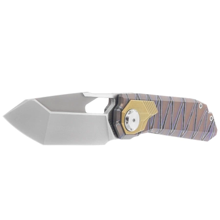 Nóż składany Remette RT-Peregrine Falcon Gray/Brown/Thunder Lightning Titanium, Hand Fine Grinding Pearlescent M390 (RTT1-CX)