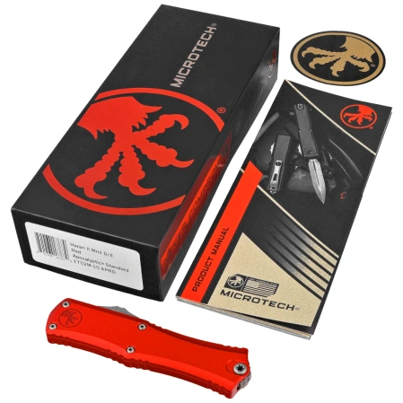 Microtech Hera II Mini D/E OTF Knife Red Aluminum, Apocalyptic M390MK by Tony and Sean Marfione (1702M-10APRD)