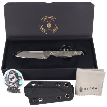 Kizer Phasmids Knife Black Micarta, Satin AEB-L by Johan Jordaan (1079A3)