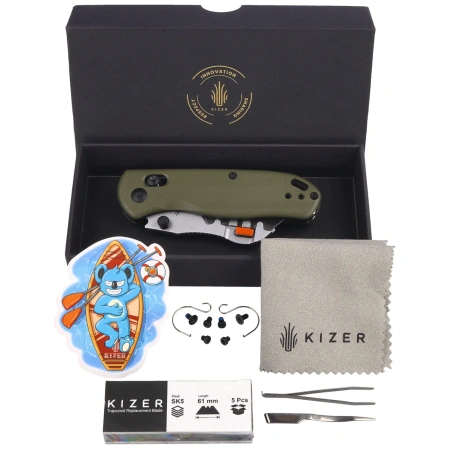 Nóż składany Kizer Uti Bear 2 Olive Green G10, Bead Blasted SK5 / 50Cr15MoV by Azo (V3619JA6)