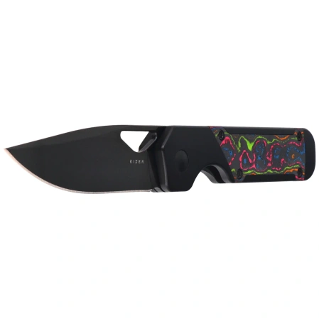 Kizer Mini Militaw Knife Black Titanium / Camo Carbon 80'S, Black DLC M390 by Jonathan Styles (Ki3634SA1)