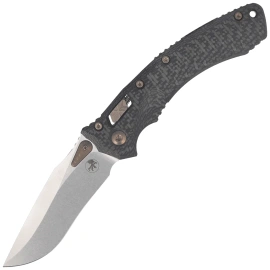 Microtech Amphibian Mini Ram-Lok S/E Knife Gray Slab Side Titanium / Carbon Fiber, Flamed Bksp, Stonewashed M390MK by Tony Marfione (137MRL-10MS12)