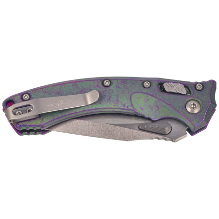 Microtech Amphibian Mini Ram-Lok S/E Marfione Select Knife Nebula Green Slab Side Titanium, Purple Bksp, Stonewashed M390MK by Tony Marfione (137MRL-10MS17)