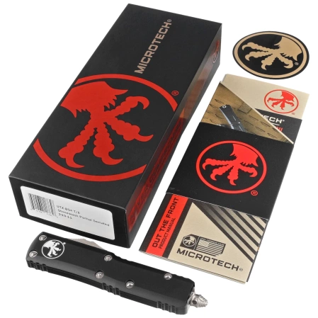 Microtech UTX-85 T/E Black Aluminum OTF Knife, Stonewashed P/S M390 (233-11)