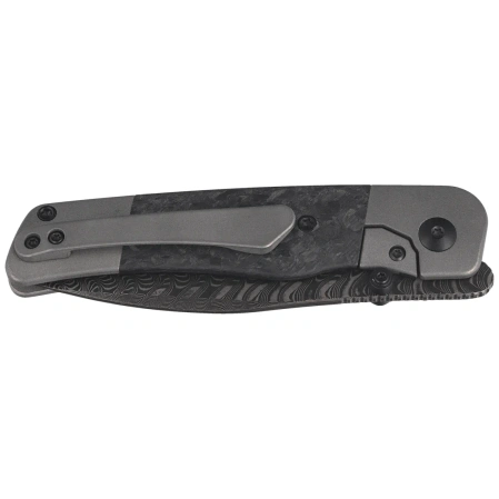 Kizer Coywolf Knife Gray Titanium / Black Carbon Fiber, Acid Washed Damascus by Derek Sharon (Ki3685A1)