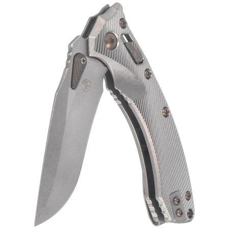 Microtech Amphibian Mini Ram-Lok S/E Knife Gray Fluted Titanium, Flamed Bksp, Stonewashed M390MK by Tony Marfione (137MRL-10FLMS4)