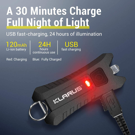 Latarka Klarus 40lm, Li-ion Battery / 120mAh USB Keychain Light (Mi2 Mi2 OBSIDIAN BLACK)