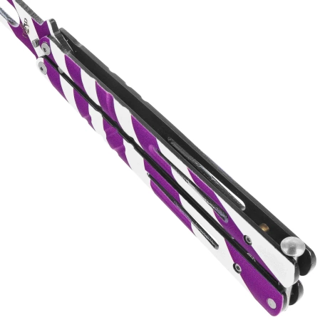Nóż składany motylek Third Decor Habitat Balisong K3104 Practice Fan Knife Non-Cutting White/Purple 420, White/Purple 420 (TH-K3104)