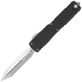 Microtech Ultratech Gen IV Spartan OTF Knife Black Topographic Deep Engraved Aluminium, Stonewashed M390MK by Tony Marfione (12234TP-10)