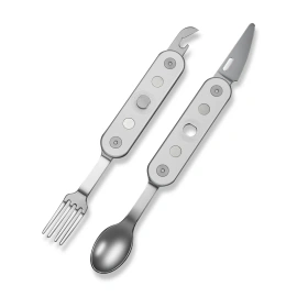 Civivi Partake 4-in-1 Multi-Tool, Knife, Fork, Spoon, Can Opener, Silver Aluminum, Satin Stainless Steel (C24032C-3)
