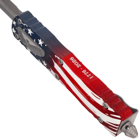 Nóż automatyczny OTF Microtech Dirac D/E Signature 250th Anniversary 4th of July Aluminium, Apocalyptic M390MK by Tony Marfione (225-10APS-4J250)