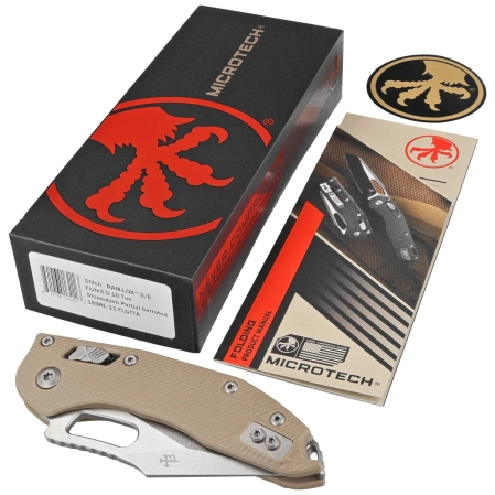 Microtech Stitch-M Ram-Lok S/E Knife Tan Fluted G10, Stonewashed P/S M390MK by Borka Blades and Tony Marfione (169RL-11FLGTTA)