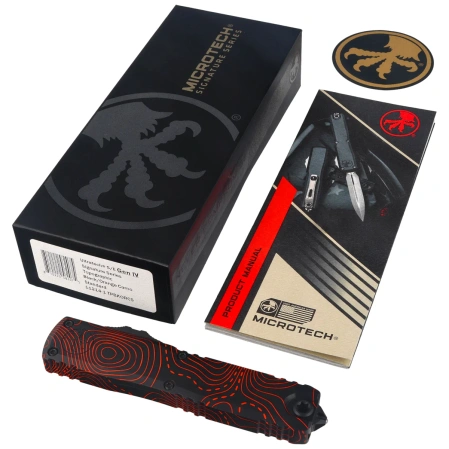 Nóż automatyczny OTF Microtech Ultratech Gen IV S/E Signature Topographic Black-Orange Camo Smooth Aluminium, Topographic Black-Orange Camo M390MK by Tony Marfione (11214-1TPBKORCS)