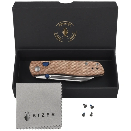 Kizer Renissance Knife Brown Norplex UltreX Micarta, Satin N690 by Caleb Waldman (V3698A2)