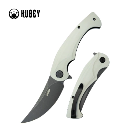 Kubey Scimitar KU173J Knife White G10, Blackwashed 14C28N