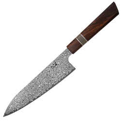 Nóż kuchenny Xin Cutlery XinCraft 9'' Japan Chef, Buffalo Horn/Rosewood/Nickle Silver, Matte Polished Damascus 67 warstw (XC120)