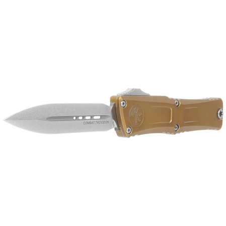 Microtech Combat Troodon Gen III D/E OTF Knife Tan Aluminum, Stonewashed M390MK by Tony Marfione (1142-10TA)