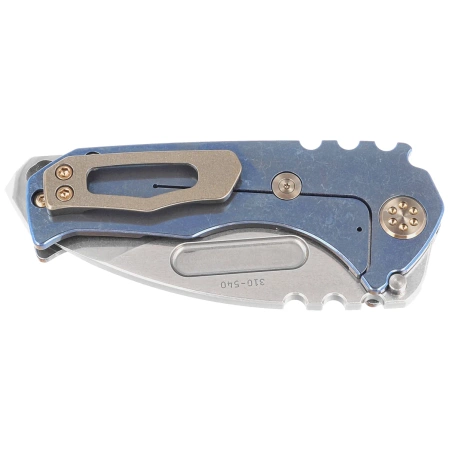 Nóż składany Medford Praetorian Genesis T DP Brushed/Acid Etching/Flamed Blue Titanium, Bronze HW/Clip, Tumbled S45VN by Greg Medford (MK0294TD-03A2-T1C1-BN)