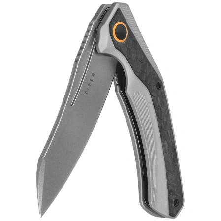 Nóż składany Kizer Draca Gray Aluminium / Black-Green Carbon Fiber, Stonewashed S45VN by Mikey Carlson (Ki4751A1)